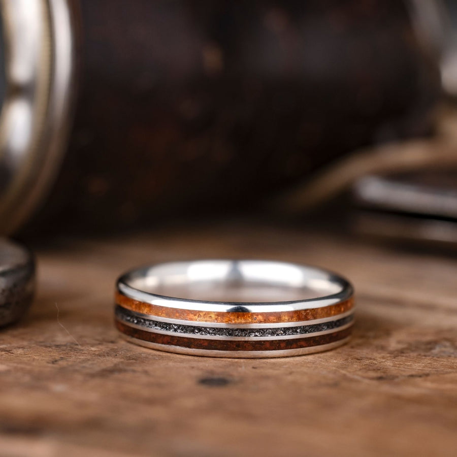 the-jurassic-men-silver-wedding-band-meteorite-amber-dinosaur-bone-size-14-5-6mm-wide-rustic-and-main