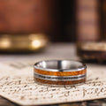 (In-Stock) The Jurassic | Men's Titanium Wedding Band with Dinosaur Bone, Meteorite & Fossilized Amber - Size 10.75 | 8mm Wide