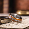 (In-Stock) The Jurassic | Men's Titanium Wedding Band with Dinosaur Bone, Meteorite & Fossilized Amber - Size 10.75 | 8mm Wide