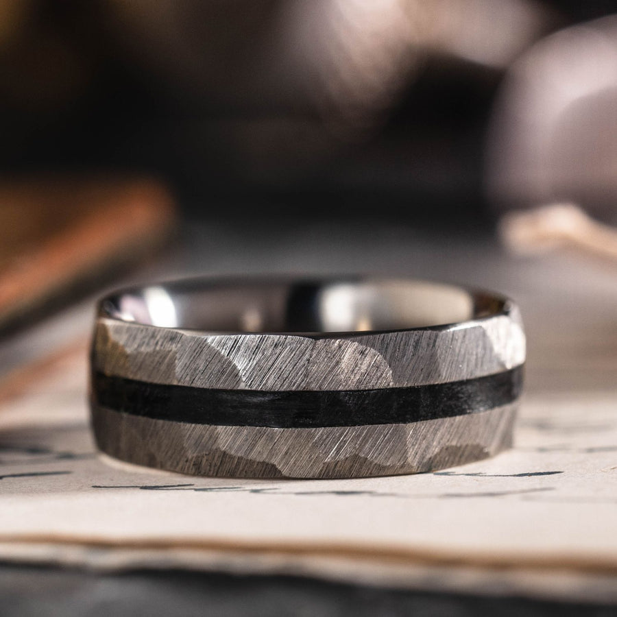 the-mercury-mens-faceted-titanium-ring-whiskey-barrel-inlay
