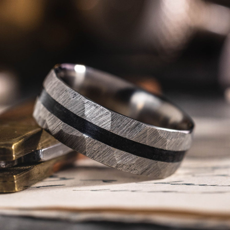 the-mercury-mens-faceted-titanium-ring-whiskey-barrel-inlay