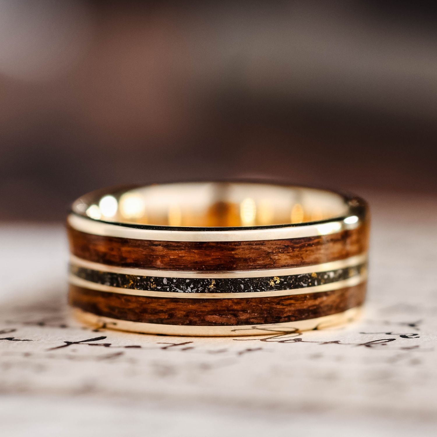 The Navigator |Men's Gold Ring with Meteorite & USS New Jersey The Navigator |Men's Gold Ring with Meteorite & USS New Jersey