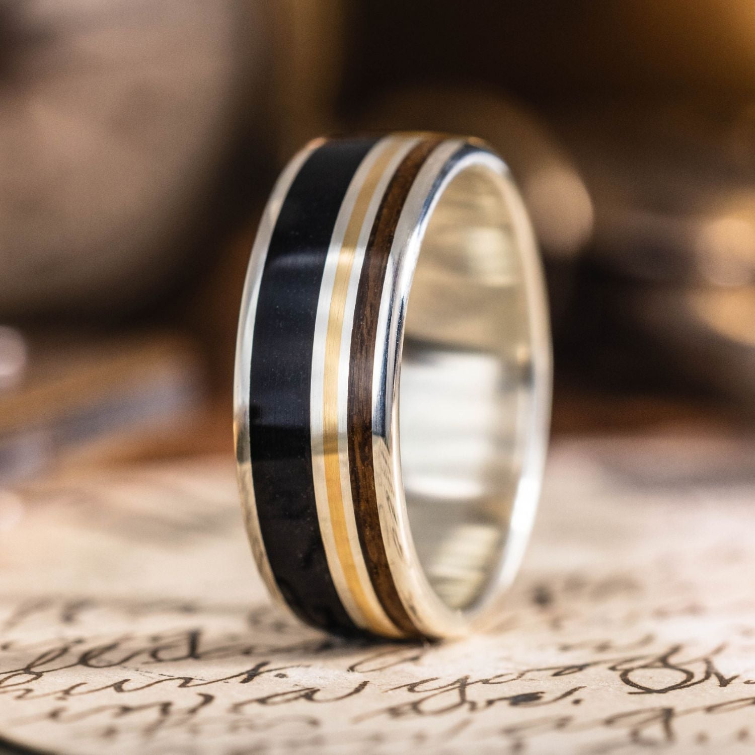 Men's Silver Wedding Band | Uniform, Teak Wood & Metal - Rustic and Main