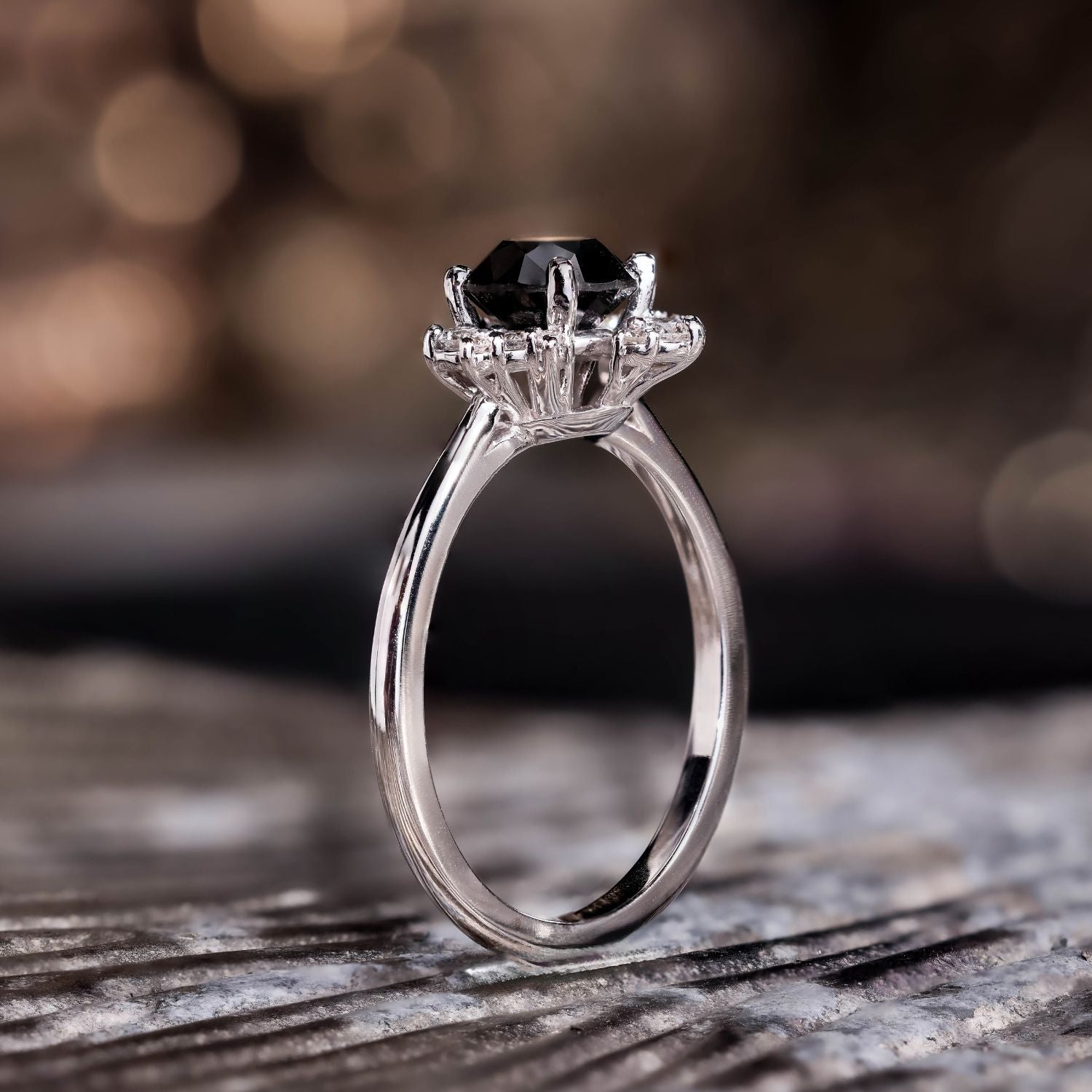 The Nova | Celestial Natural Black Diamond Engagement Ring with