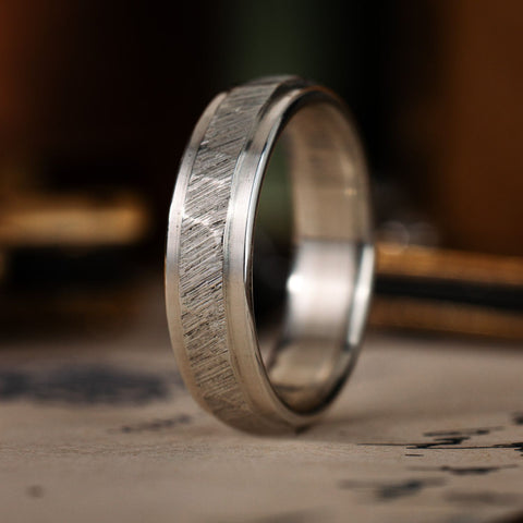 The Orion | Men's Textured Faceted Silver Wedding Band – Rustic