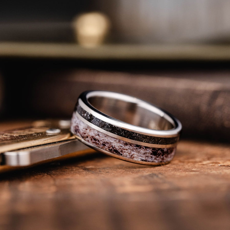 the-outlander-mens-gold-wedding-band-meteorite-elk-antler