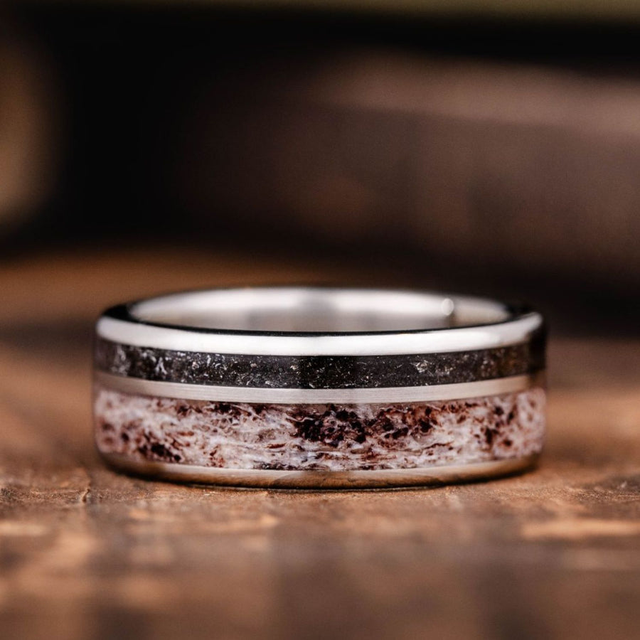 the-outlander-mens-gold-wedding-band-meteorite-elk-antler
