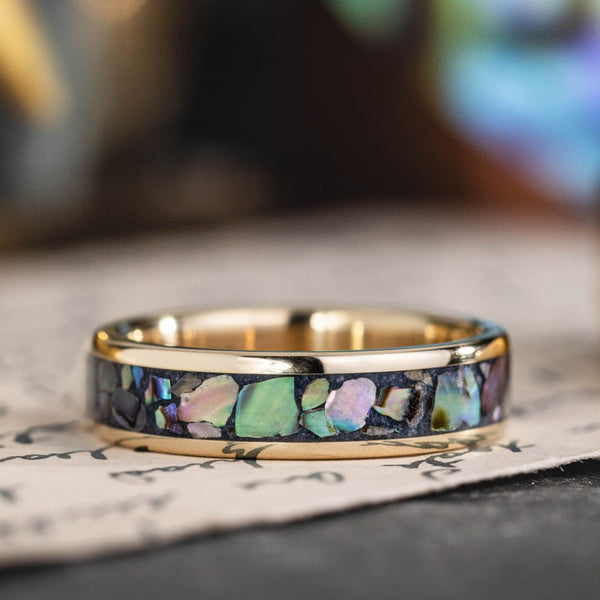 Men’s Gold Band with Abalone Shell & Blue Ridge Coral | The Pāua ...