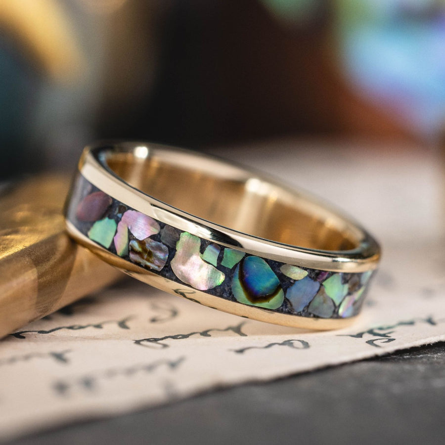 the-paua-mens-gold-wedding-band-abalone-shell-blue-ridge-coral