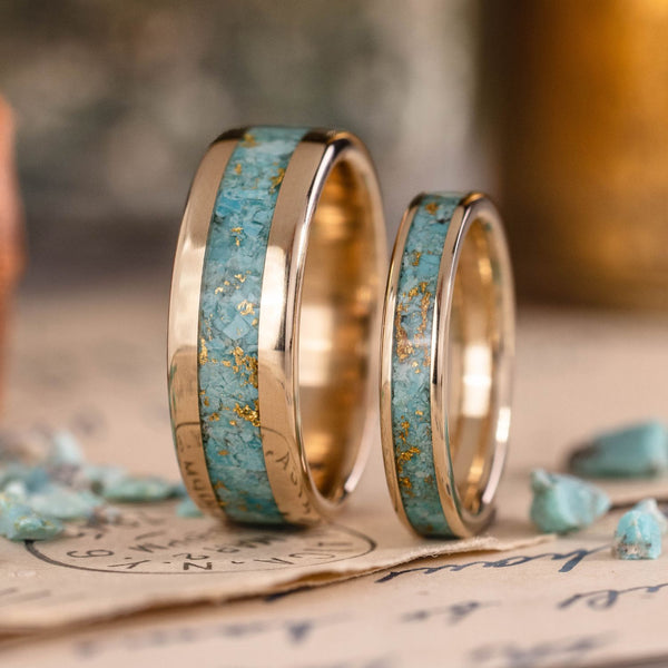 the-phoenix-matching-gold-turquoise-wedding-ring-set-gold-flakes