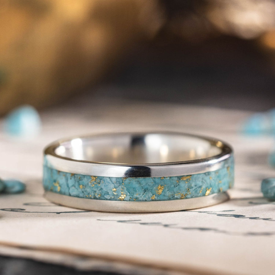 the-phoenix-mens-silver-ring-turquoise-inlay-gold-flakes