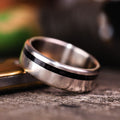 the-reserve-mens-titanium-wedding-band-offset-weathered-whiskey-barrel-wood-inlay