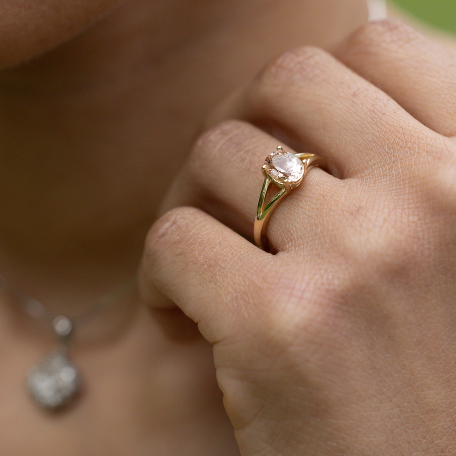 The Sedona Solitaire Natural Peach Morganite Oval Engagement Ring