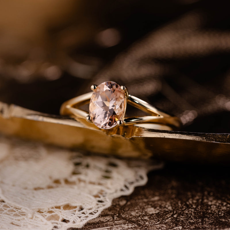 The Sedona - Natural Peach Morganite Solitaire Oval Engagement Ring