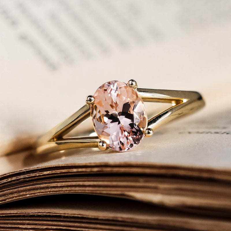 The Sedona - Natural Peach Morganite Solitaire Oval Engagement Ring