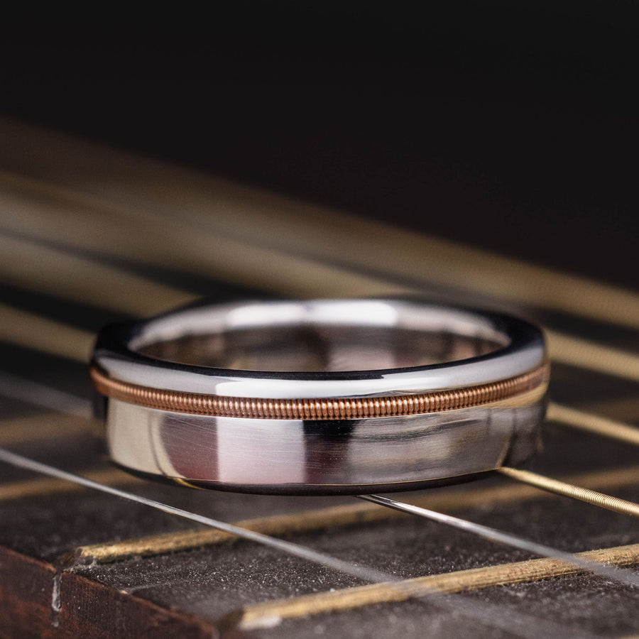 the-songwriter-mens-gold-guitar-string-inlay-wedding-band :: Shown in 6mm Wide | White Gold
