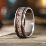 The Stag | Men's Elk Antler and Walnut Wood Titanium Wedding Band - Wide Channel