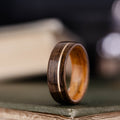 The USS New Jersey |  Men's Battleship Teak Wood Wedding Band with Whiskey Barrel Liner & Metal Inlay