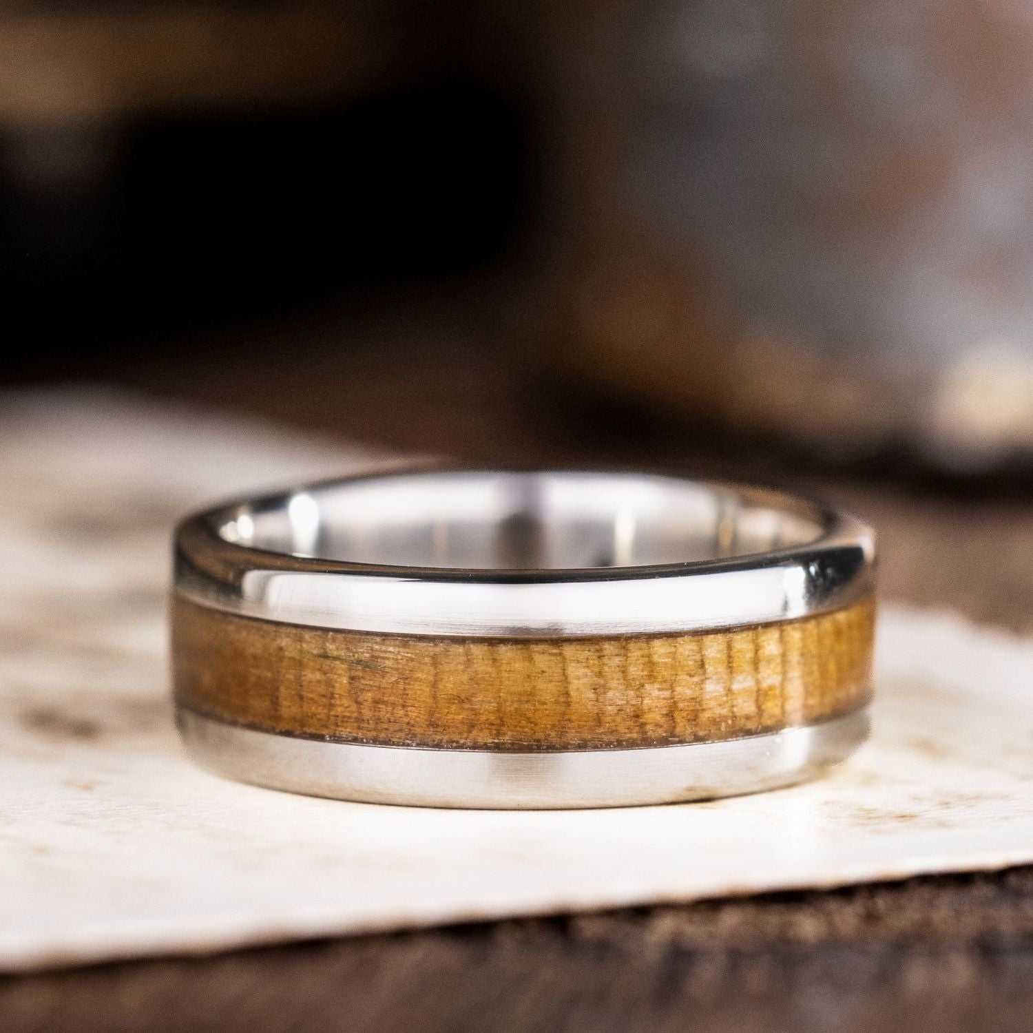 The USS Texas | Men's Gold Wedding Band with Battleship Wood Inlay