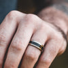 (In-Stock) The Oxford Don | Men's Black Whiskey Barrel & Titanium Wedding Band with Dual Brass Inlays - Size 10.75 | 8mm Wide