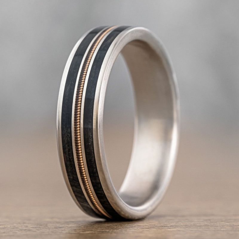 titanium-weathered-whiskey-barrel-bronze-guitar-string-mens-wedding-band-man-in-black-rustic-and-main