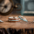 (In-Stock) The Arizonan | Men's Sterling Silver Wedding Band with Arizona Mesquite Wood & Turquoise - Size 10.5 | 8mm Wide