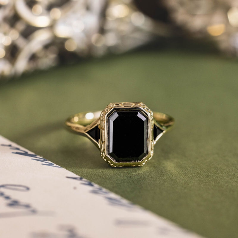 vintage-inspired-black-diamond-engagement-ring-black-spinel-accents-the-isolde-rustic-and-main