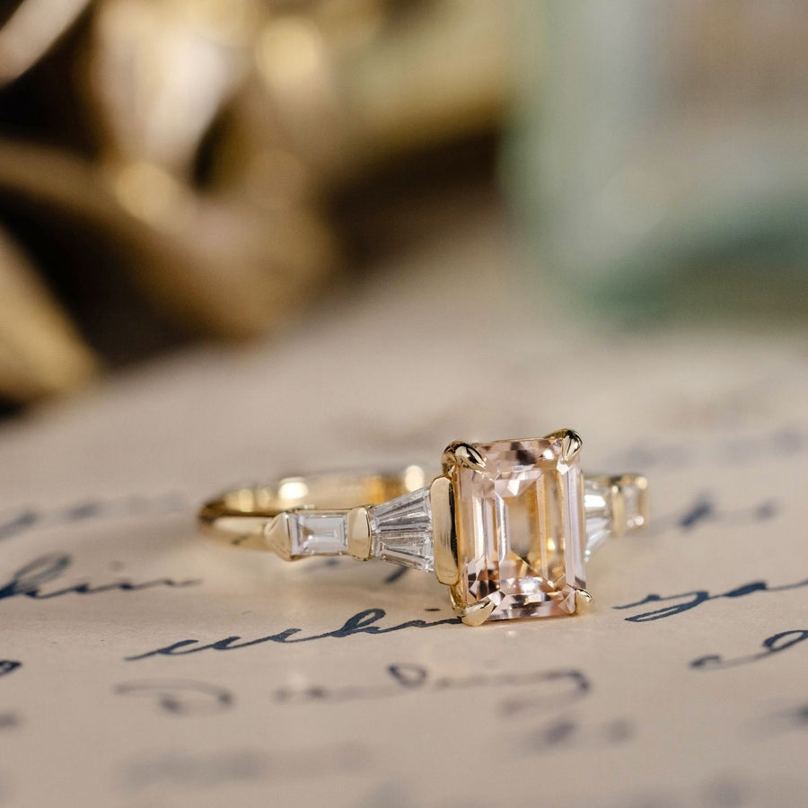 vintage-inspired-emerald-cut-peach-morganite-engagement-ring-diamond-accents-rustic-and-main