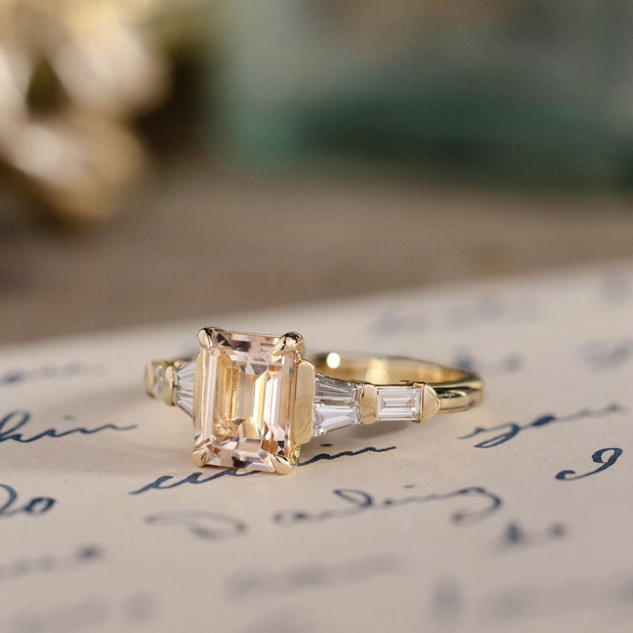 vintage-inspired-emerald-cut-peach-morganite-engagement-ring-diamond-accents-rustic-and-main