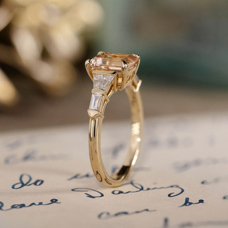 vintage-inspired-emerald-cut-peach-morganite-engagement-ring-diamond-accents-rustic-and-main