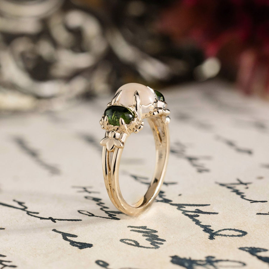 vintage-inspired-three-stone-engagement-ring-oval-moonstone-green-tourmaline-cabochon-stones-the-myzelle-rustic-and-main