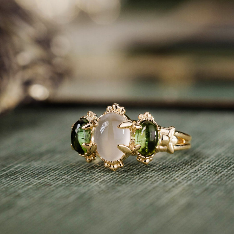 vintage-inspired-three-stone-engagement-ring-oval-moonstone-green-tourmaline-cabochon-stones-the-myzelle-rustic-and-main