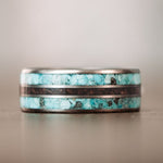 (In-Stock) The Trailsman - Titanium Wedding Band with Turquoise and Coffee - Size 10.5 | 8mm Wide