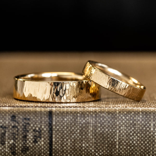 The Willow & Alder - Bark Textured Matching Gold Wedding Ring Set