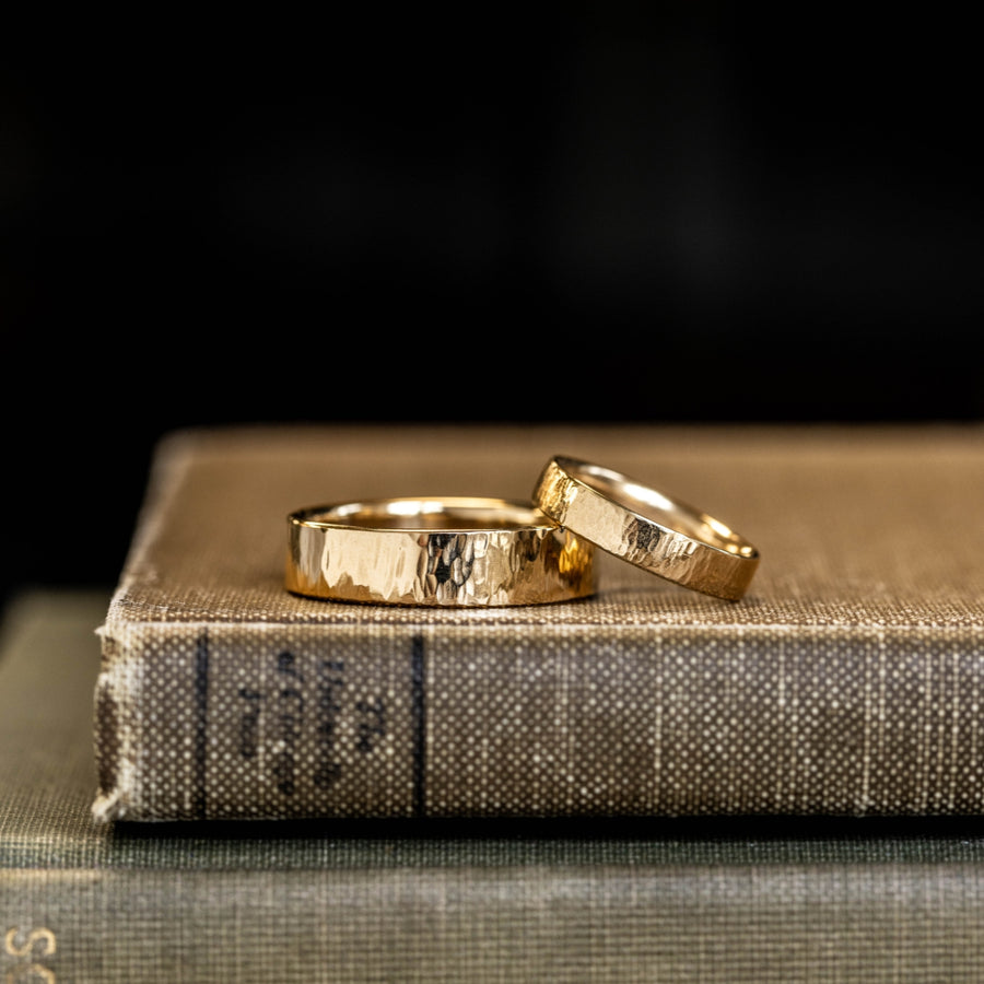 The Willow & Alder - Bark Textured Matching Gold Wedding Ring Set