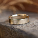 (In-Stock) The Willow | Women's Tree Bark Textured 10k Yellow Gold Wedding Band - Size 4 | 4mm Wide