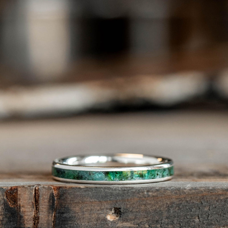 (In-Stock) The Emerald | Sterling Silver and Emerald Ring - Size 6.75 | 3mm Wide