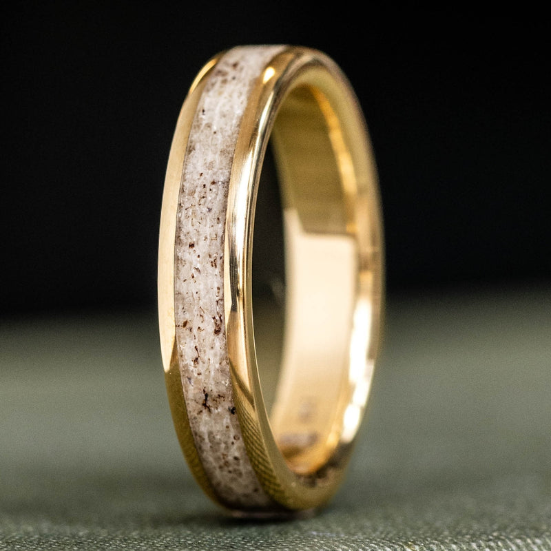 (In-Stock) The Huntress | Women's Elk Antler and 10k Yellow Gold Ring - Size 7 | 4mm Wide