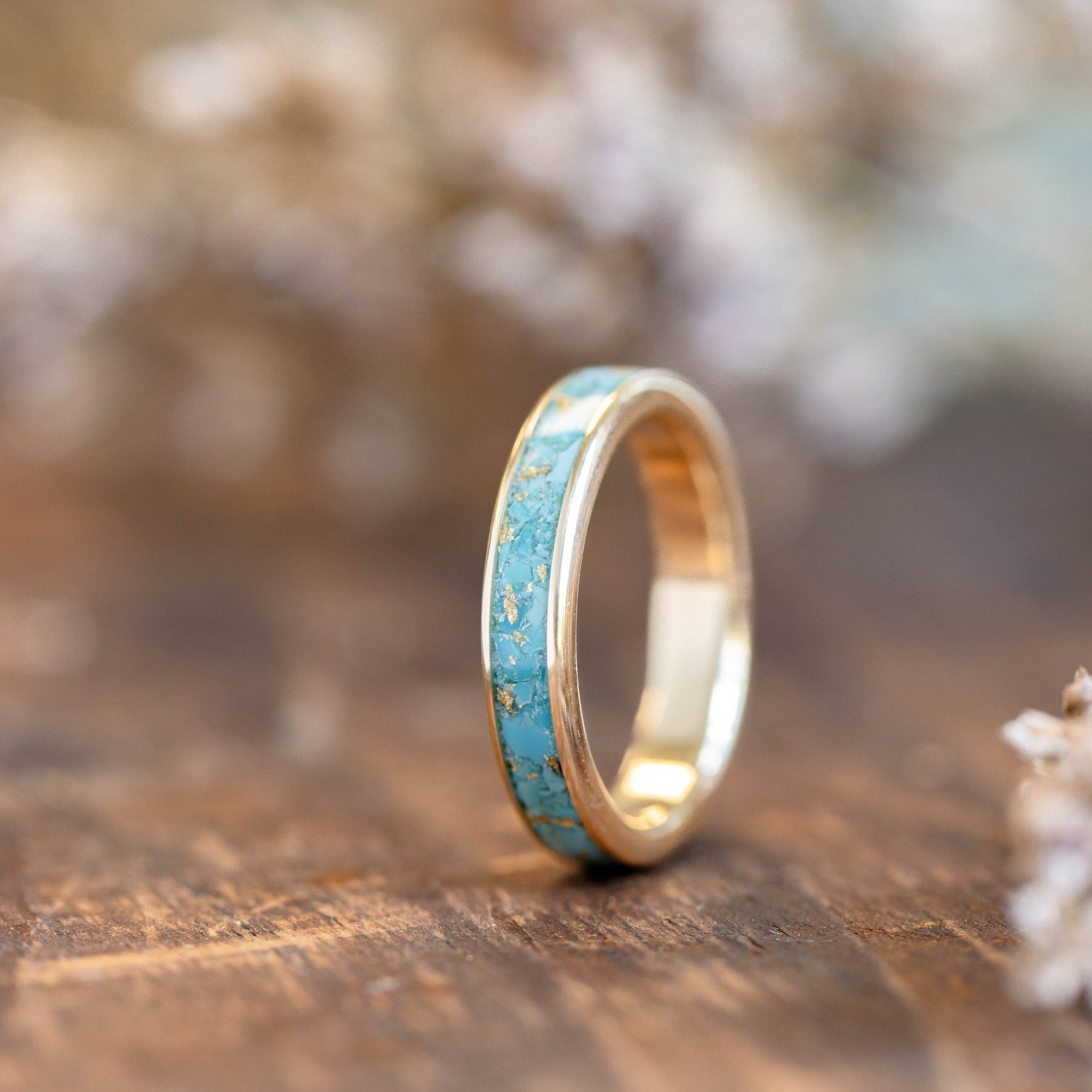 Elegant Hunter - Gold Tungsten Deer Antler Ring with Turquoise Center –  Elemental Bands