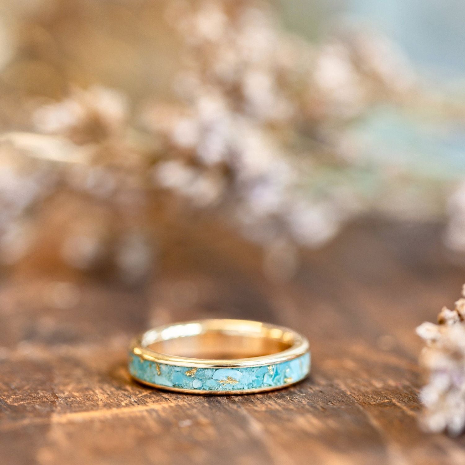 The Phoenix |Matching Gold and Turquoise Wedding Ring Set with