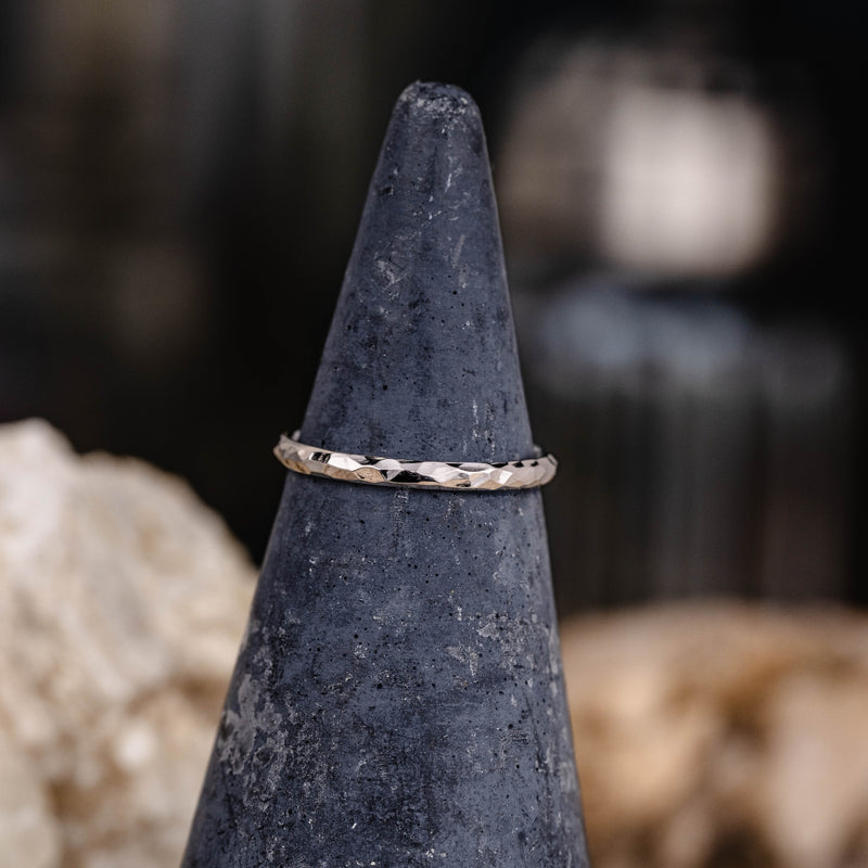 The Rosalind | 2mm Women's Hammered White Gold Stacking Ring