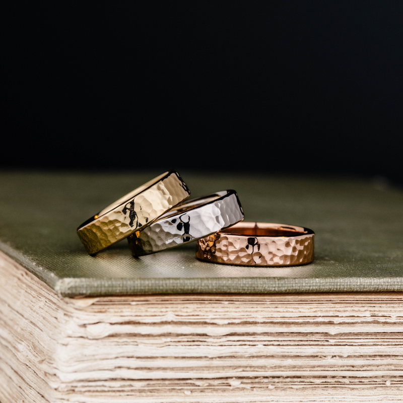 The Edisto Women s Hammered Yellow Gold Wedding Band 10k 14k 18k Rustic and Main