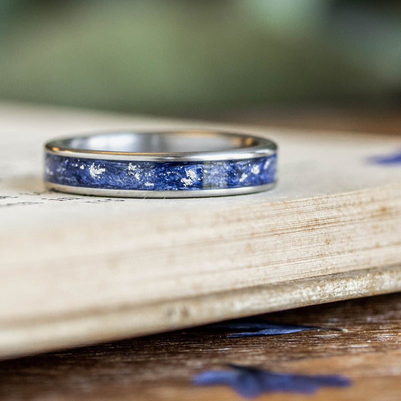 womens-titanium-blue-floral-flowers-ring-bachelor-button-blue-unique-silver-flakes-rustic-and-main-the-starry-night