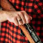 The Leatherneck | Men's Titanium Wedding Band with Marine Desert MARPAT Uniform & Bloodwood Inlays