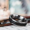 (In-Stock) The Speakeasy | Men's Black Whiskey Barrel Wood & Titanium Wedding Band - Size 10 | 6mm Wide
