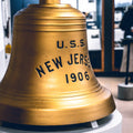 The USS New Jersey |  Men's Battleship Teak Wood Wedding Band with Whiskey Barrel Liner & Metal Inlay