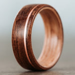 The USS North Carolina | Men's Battleship Teak Wood Wedding Band with Whiskey Barrel Liner & Metal Inlay