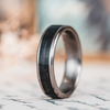(In-Stock) The Speakeasy | Men's Black Whiskey Barrel Wood & Titanium Wedding Band - Size 10 | 6mm Wide