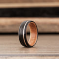 The Old Fashioned | Men's Whiskey Barrel Wood Wedding Band with Black Cherry Liner & Offset Metal Inlay