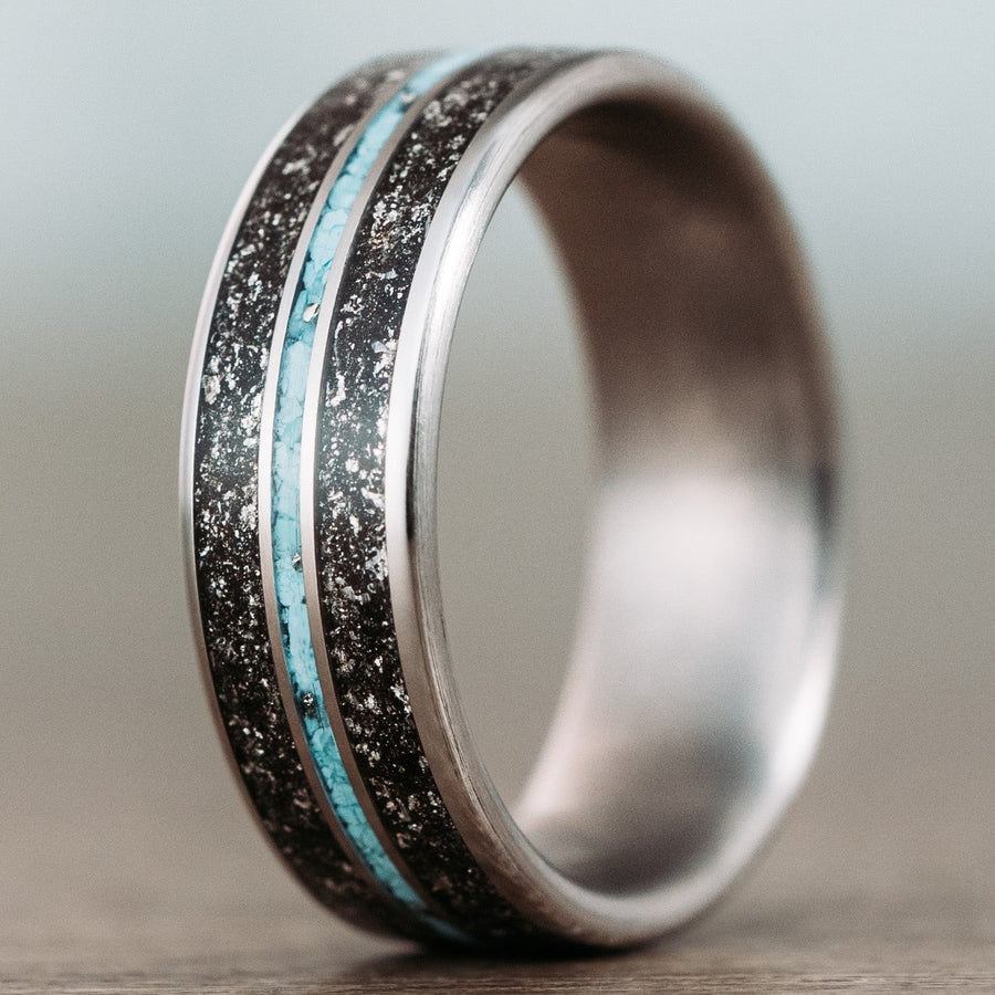 The Black Sky | Men's Meteorite & Turquoise Titanium Wedding Band
